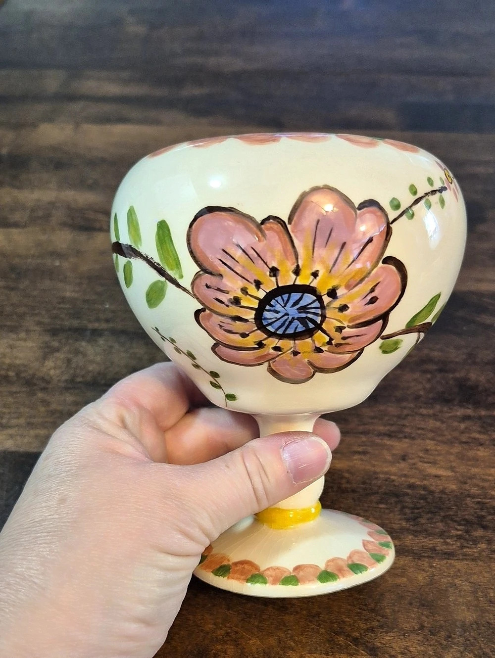 Hand-Painted Floral Ceramic Goblet